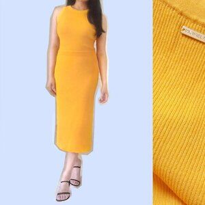 Michael Kors yellow matching ribbed tank and knit midi skirt / dress, S-M, EUC